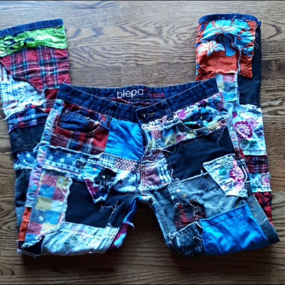 Patchwork Buttonfly Denim & Cotton Jeans